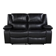 Licot Double Manual Reclining Loveseat- Foam Fill Black Top Grain Leather
