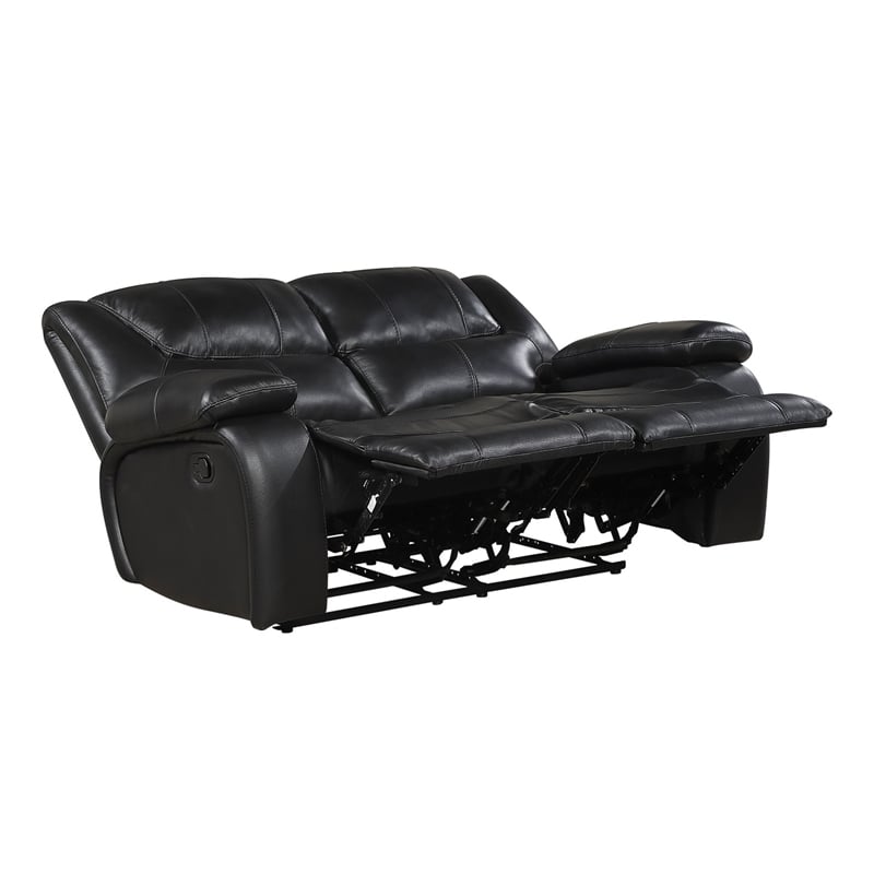 Licot Double Manual Reclining Loveseat- Foam Fill Black Top Grain Leather