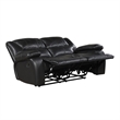 Licot Double Manual Reclining Loveseat- Foam Fill Black Top Grain Leather