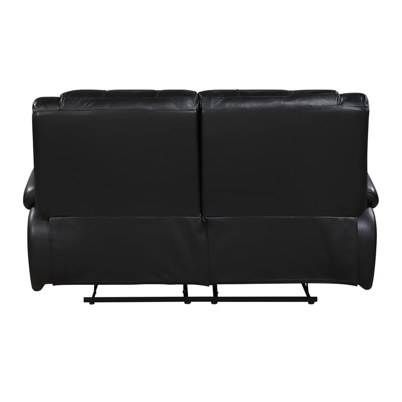 Licot Double Manual Reclining Loveseat- Foam Fill Black Top Grain Leather