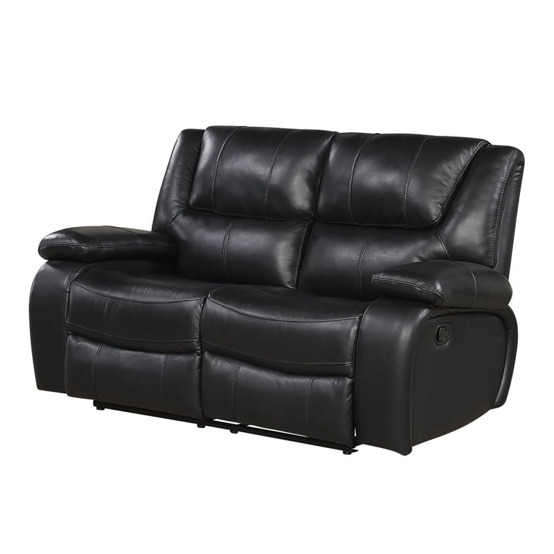 Licot Double Manual Reclining Loveseat- Foam Fill Black Top Grain Leather