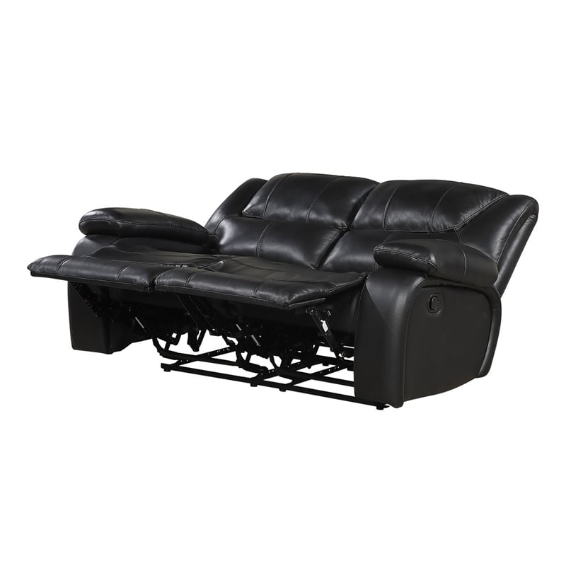 Licot Double Manual Reclining Loveseat- Foam Fill Black Top Grain Leather