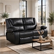 Licot Double Manual Reclining Loveseat- Foam Fill Black Top Grain Leather