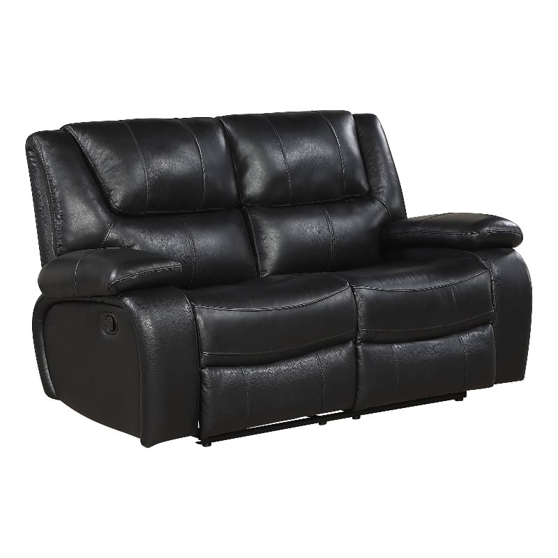 Licot Double Manual Reclining Loveseat- Foam Fill Black Top Grain Leather