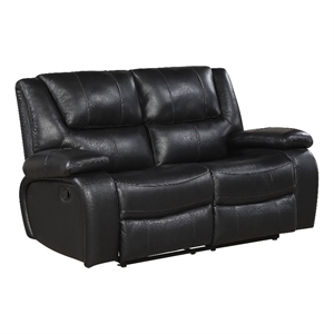 Licot Double Manual Reclining Loveseat- Foam Fill Black Top Grain Leather