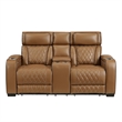 Fiya Power Double Reclining LED Loveseat- USB Ports- Brown Faux Leather