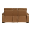 Fiya Power Double Reclining LED Loveseat- USB Ports- Brown Faux Leather