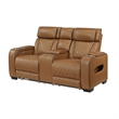 Fiya Power Double Reclining LED Loveseat- USB Ports- Brown Faux Leather