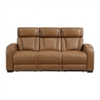Fiya Power Double Reclining LED Sofa- USB Ports- Brown Faux Leather