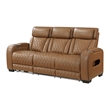 Fiya Power Double Reclining LED Sofa- USB Ports- Brown Faux Leather