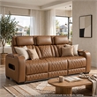 Fiya Power Double Reclining LED Sofa- USB Ports- Brown Faux Leather