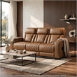 Fiya Power Double Reclining LED Sofa- USB Ports- Brown Faux Leather