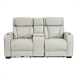 Fiya Power Double Reclining LED Loveseat- USB Ports- Taupe Faux Leather