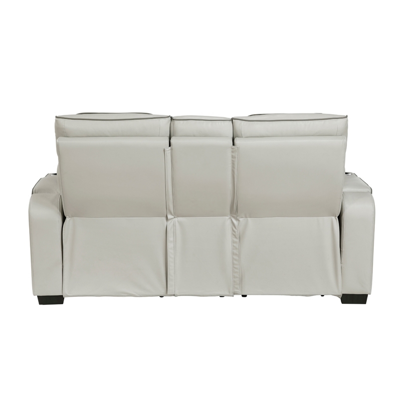 Fiya Power Double Reclining LED Loveseat- USB Ports- Taupe Faux Leather