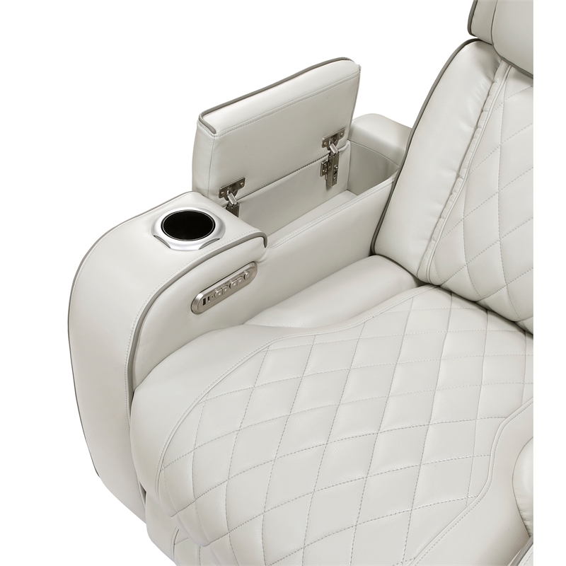 Fiya Power Double Reclining LED Loveseat- USB Ports- Taupe Faux Leather