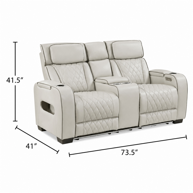 Fiya Power Double Reclining LED Loveseat- USB Ports- Taupe Faux Leather