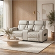 Fiya Power Double Reclining LED Loveseat- USB Ports- Taupe Faux Leather