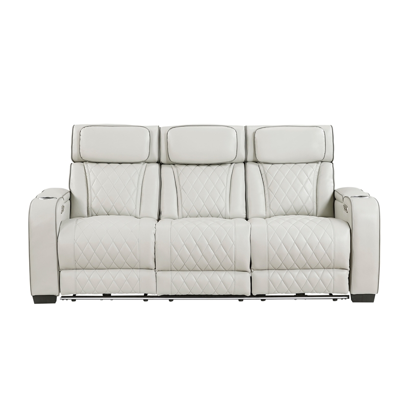 Fiya Power Double Reclining LED Sofa- USB Ports- Taupe Faux Leather
