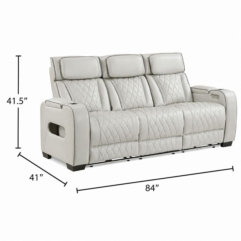 Fiya Power Double Reclining LED Sofa- USB Ports- Taupe Faux Leather