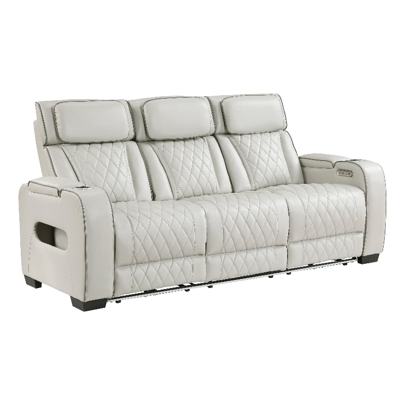 Fiya Power Double Reclining LED Sofa- USB Ports- Taupe Faux Leather