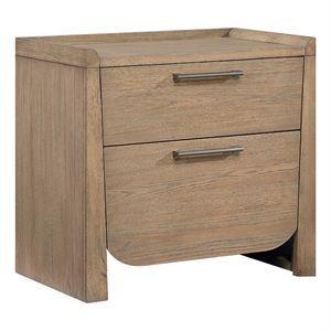 Rex Nightstand- 2 Drawers- Tray Top- Curved Bottom- Brown Hickory Veneer
