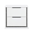Luma Nightstand w LED- 2 Drawers- Metallic Silver-Gray Trim- White Wood