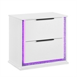 Luma Nightstand w LED- 2 Drawers- Metallic Silver-Gray Trim- White Wood