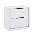 Luma Nightstand w LED- 2 Drawers- Metallic Silver-Gray Trim- White Wood
