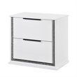 Luma Nightstand w LED- 2 Drawers- Metallic Silver-Gray Trim- White Wood