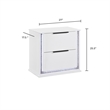 Luma Nightstand w LED- 2 Drawers- Metallic Silver-Gray Trim- White Wood