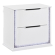 Luma Nightstand w LED- 2 Drawers- Metallic Silver-Gray Trim- White Wood