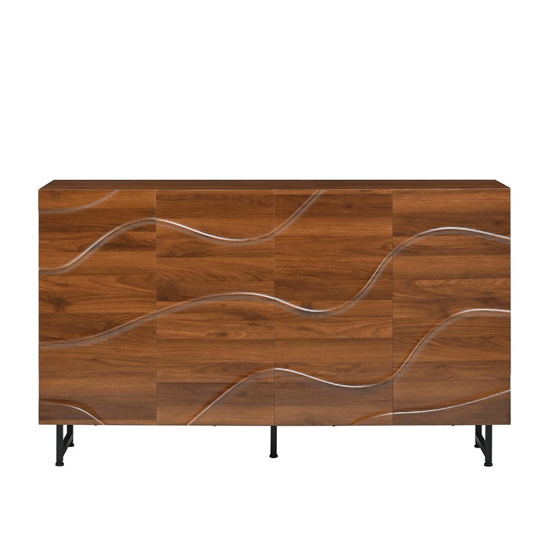 Lewis Wave Design Sideboard Cabinet- Adjustable Shelf- Walnut- 59 Inch