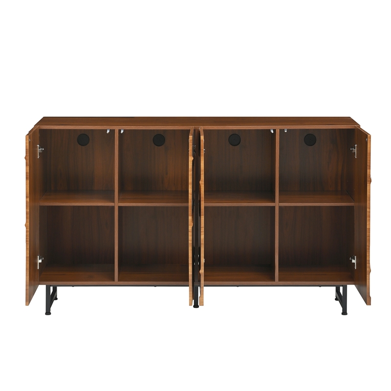 Lewis Wave Design Sideboard Cabinet- Adjustable Shelf- Walnut- 59 Inch