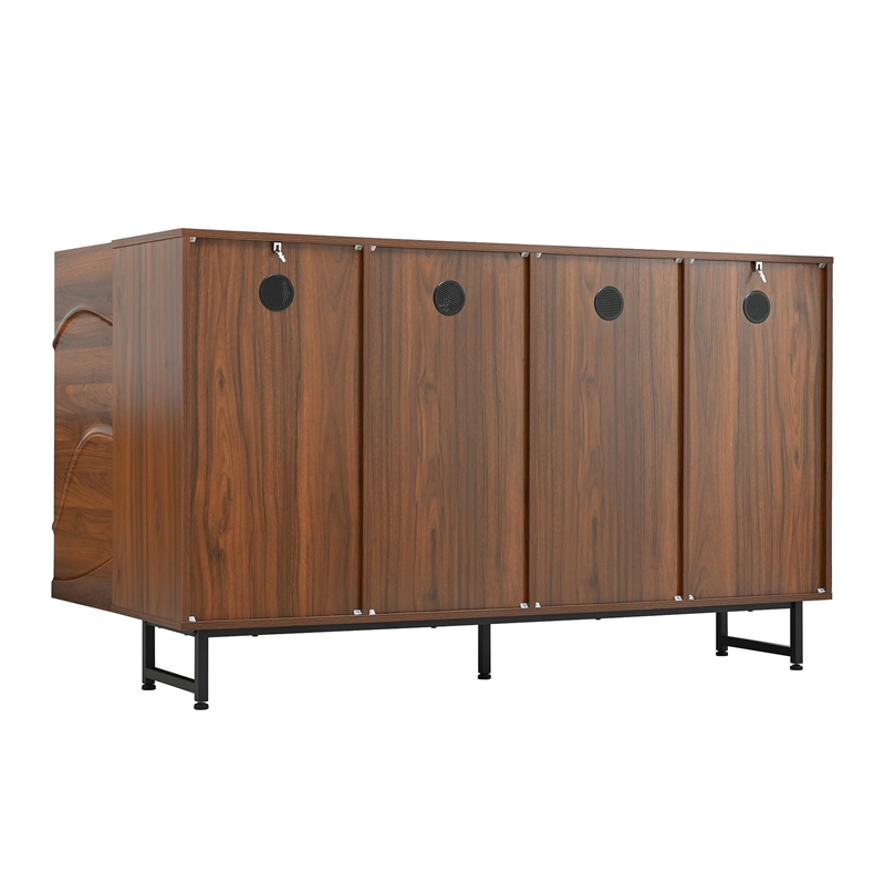 Lewis Wave Design Sideboard Cabinet- Adjustable Shelf- Walnut- 59 Inch