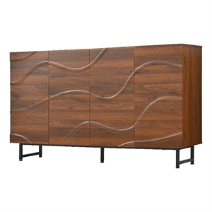 Lewis Wave Design Sideboard Cabinet- Adjustable Shelf- Walnut- 59 Inch