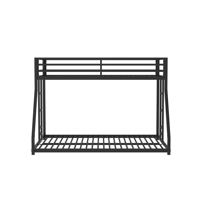 Ady Twin Over Full Bunk Bed- Ladder and Guardrails- Black Metal Frame
