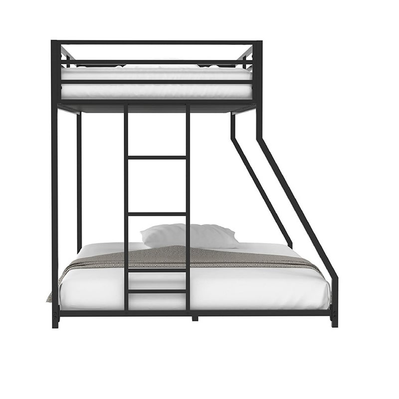 Ady Twin Over Full Bunk Bed- Ladder and Guardrails- Black Metal Frame