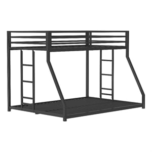 Ady Twin Over Full Bunk Bed- Ladder and Guardrails- Black Metal Frame