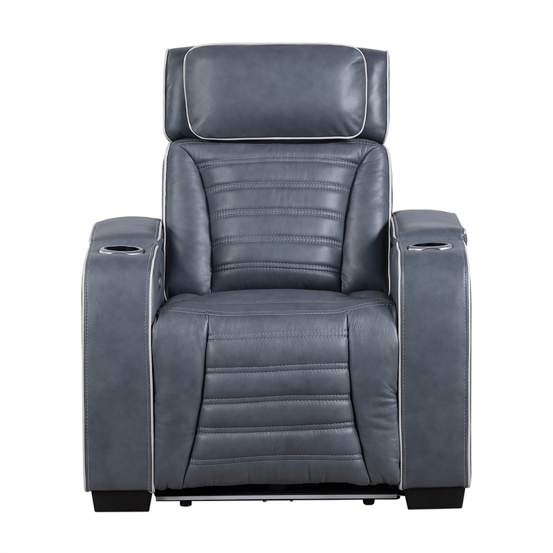 Cyrus Power Recliner- Headrest- Heat Massage- USB Ports- LED- Blue Leather