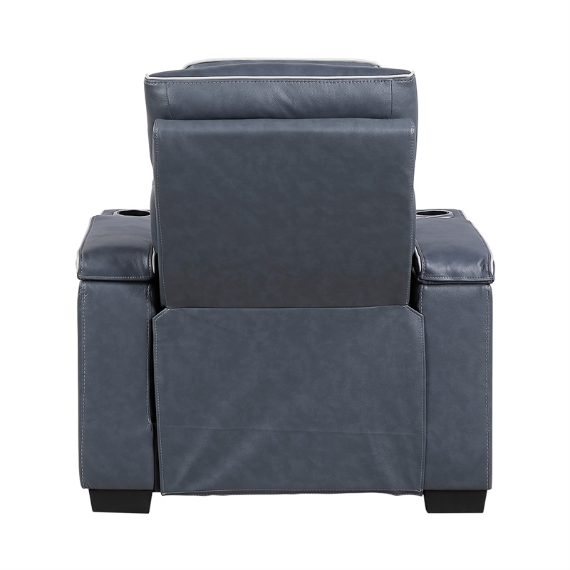 Cyrus Power Recliner- Headrest- Heat Massage- USB Ports- LED- Blue Leather