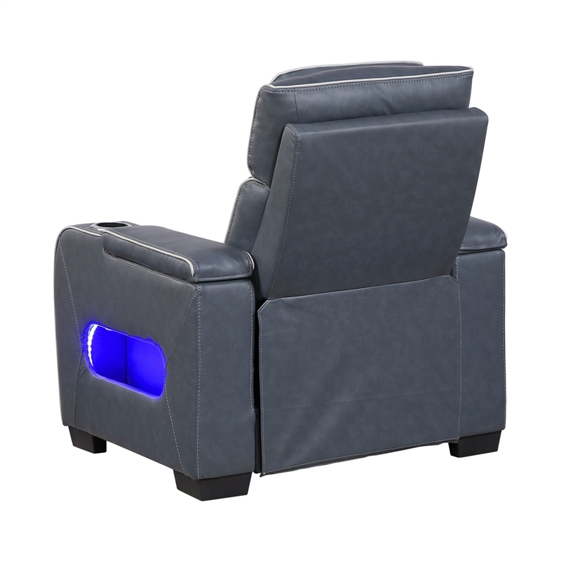 Cyrus Power Recliner- Headrest- Heat Massage- USB Ports- LED- Blue Leather