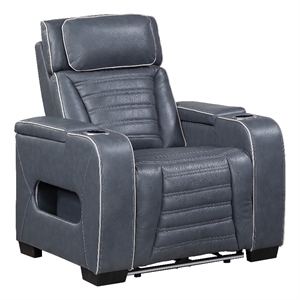 Cyrus Power Recliner- Headrest- Heat Massage- USB Ports- LED- Blue Leather