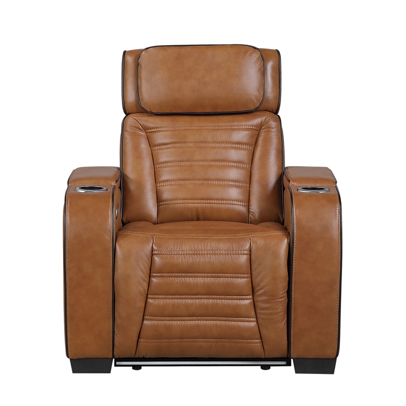 Cyrus Power Recliner w Headrest- Heat Massage-USB Ports-LED- Brown Leather