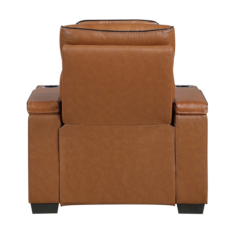 Cyrus Power Recliner w Headrest- Heat Massage-USB Ports-LED- Brown Leather