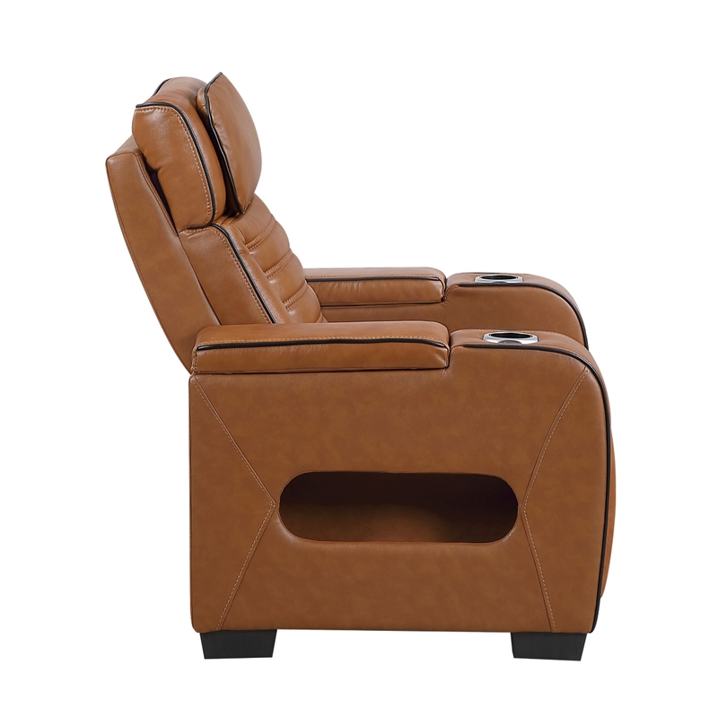 Cyrus Power Recliner w Headrest- Heat Massage-USB Ports-LED- Brown Leather