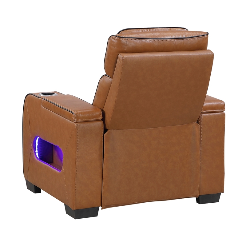 Cyrus Power Recliner w Headrest- Heat Massage-USB Ports-LED- Brown Leather