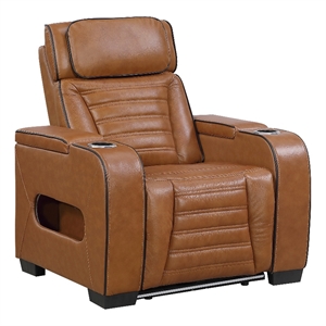 Cyrus Power Recliner w Headrest- Heat Massage-USB Ports-LED- Brown Leather