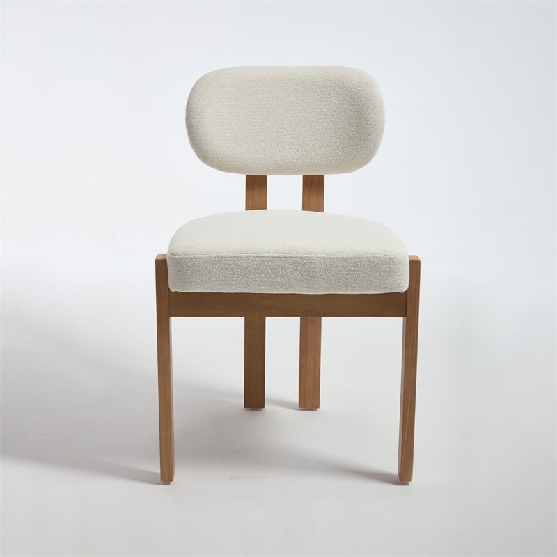 Zelda Dining Chairs- Set of 2- Brown Rubberwood Frame- Beige Fabric