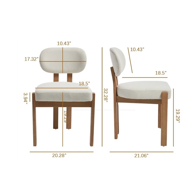 Zelda Dining Chairs- Set of 2- Brown Rubberwood Frame- Beige Fabric