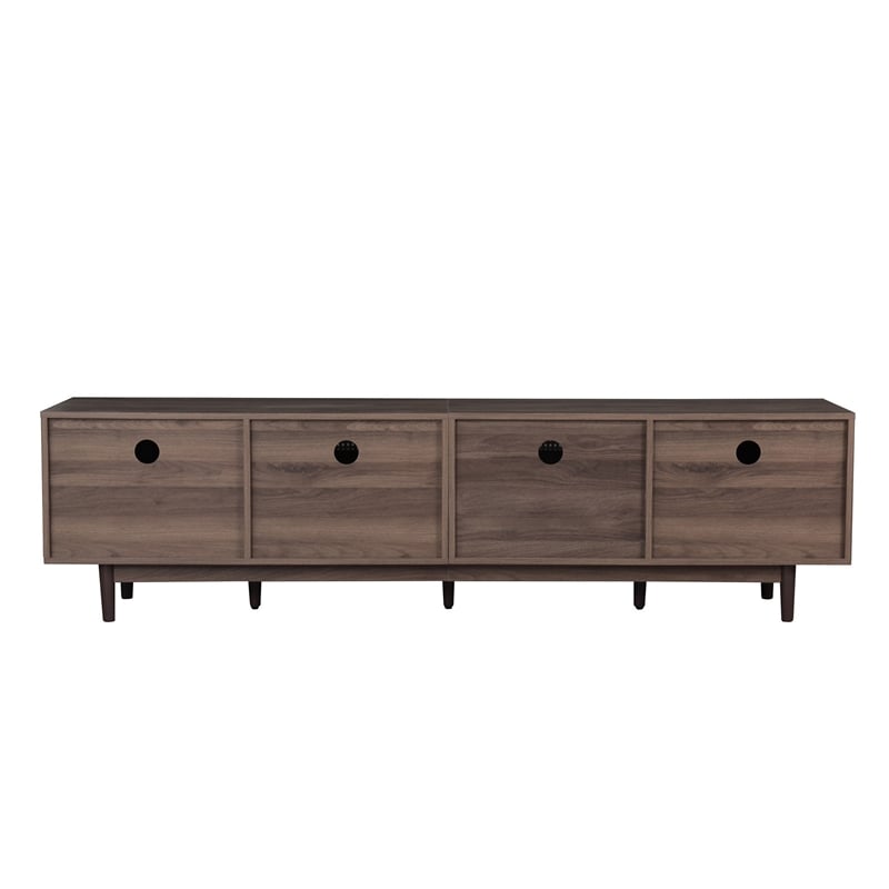 TV Media Cabinet- 4 Doors- 2 Drawers- Rattan Accents- Dark Brown 77 Inch